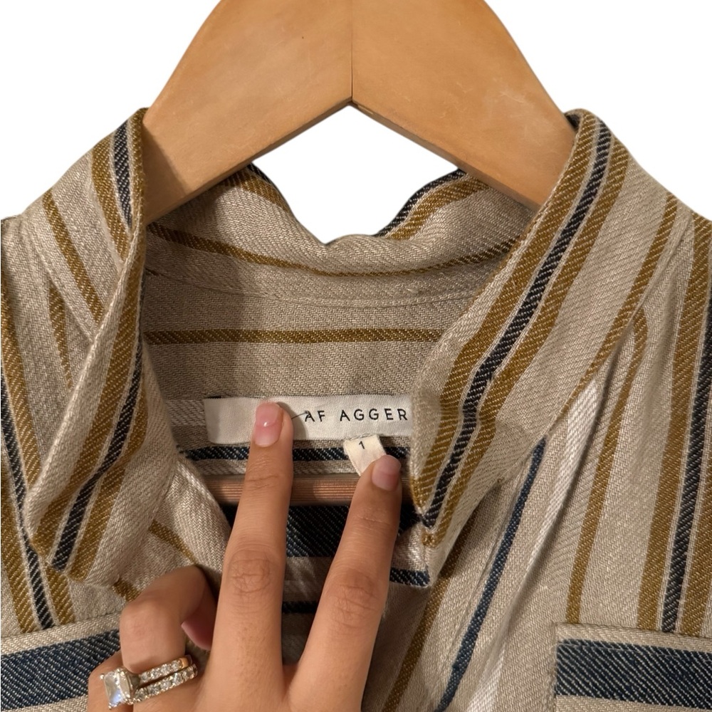 Af Agger Striped Long Sleeve Linen Button Down Pocket Top Tunic — image 7 of 8